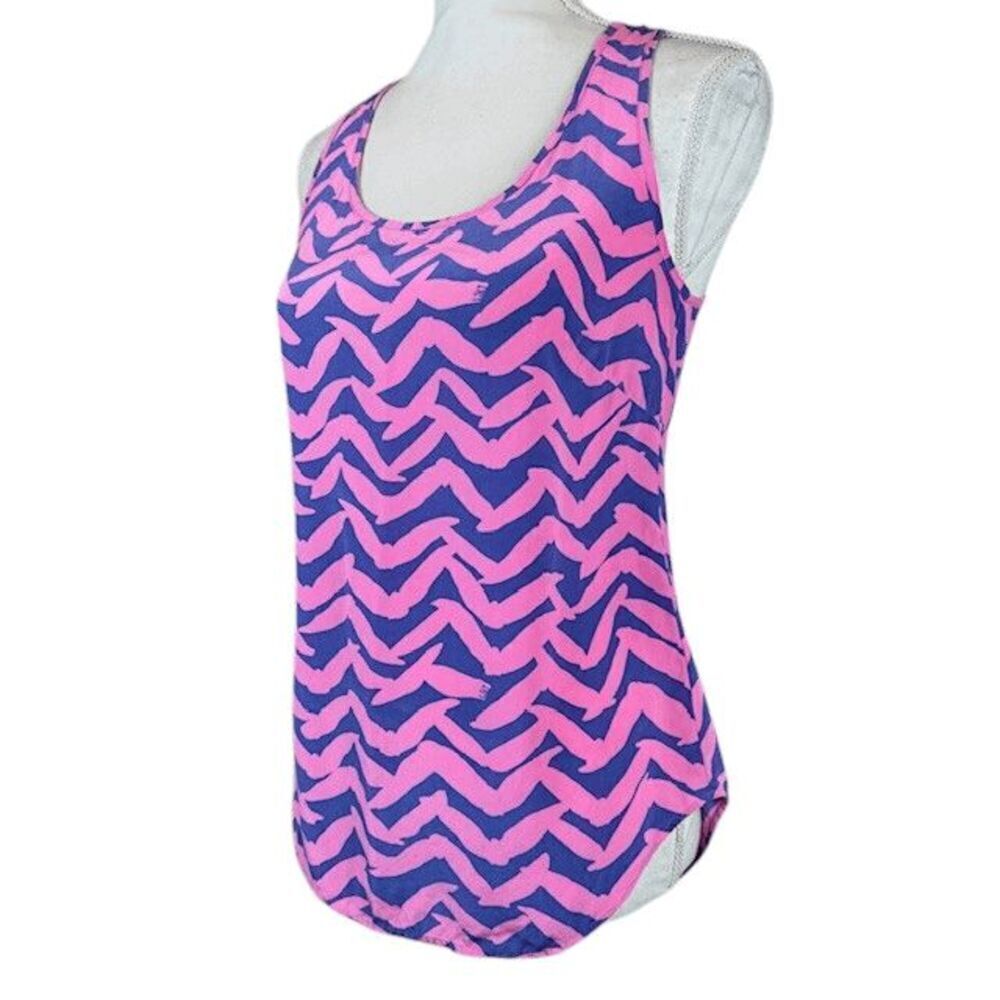 Lilly Pulitzer Silk Tank Pink and Blue Shadow Gulls Scoop Neck Round Hem Size XS